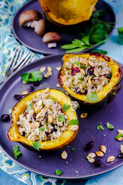 Acorn Squash Stuffed With Brown Rice Mushrooms And Cranberries