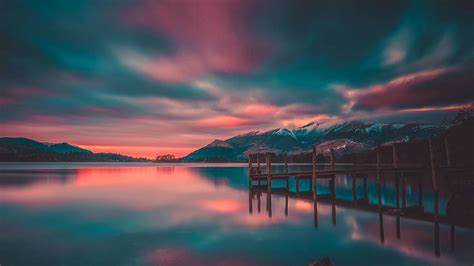 Download Wallpaper 1920x1080 Pier Lake Mountains