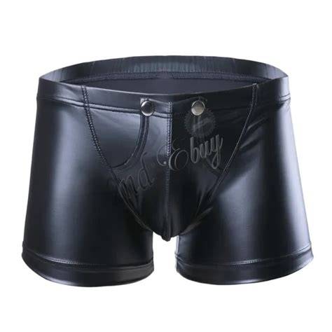 Sexy Mens Faux Leather Wetlook Boxer Shorts Clubwear Bulge Pouch