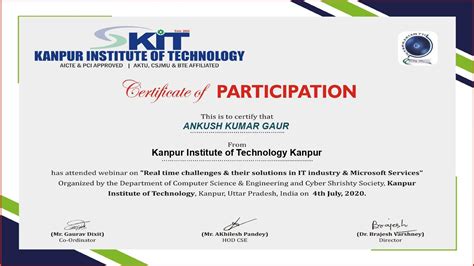 Webinar Certificate Awarded To Ankush Kumar Gaur Assistant Professor