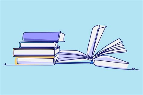 Simple Colored Continuous Line Drawing Of A Stack Of Book Education