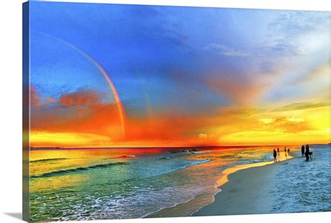Rainbow Sunset Florida Beach Seascape Orange Blue Wall Art Canvas