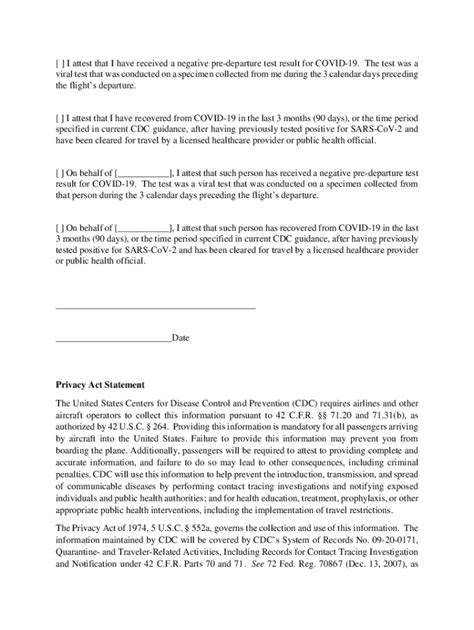 Printable Attestation Form For Travel To Usa Printable Forms Free Online