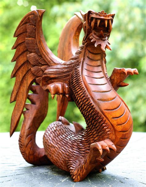 Wooden Dragon Handmade Sculpture Statue Handcrafted T Art Decorativ