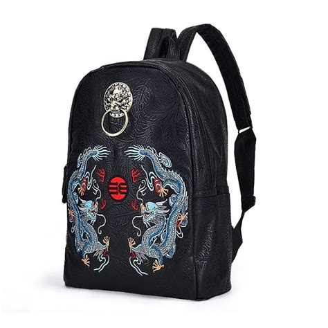 Chinese Style Famous Brand Men Backpack Embroidery Dragon Luxury Large