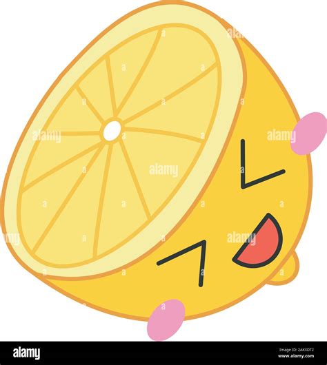 Lemon Cute Kawaii Vector Character Happy Fruit With Smiling Face