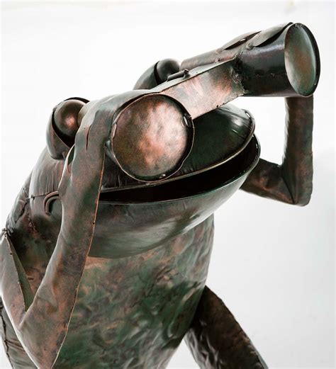 Handcrafted Metal Frog With Binoculars Yard Accent Metal Yard