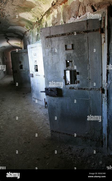 Secluded Prison Cell Doors In Dark Black Corridor Stock Photo Alamy