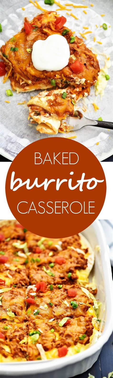 Baked Burrito Casserole Has Layers Of Flour Tortillas Beans Meat And