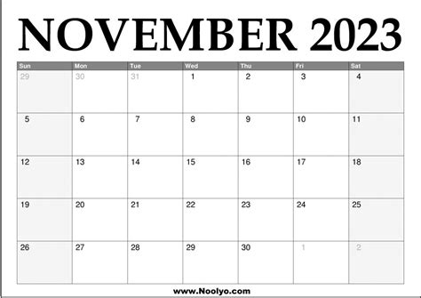 2023 November Calendar Printable Calendars Printable