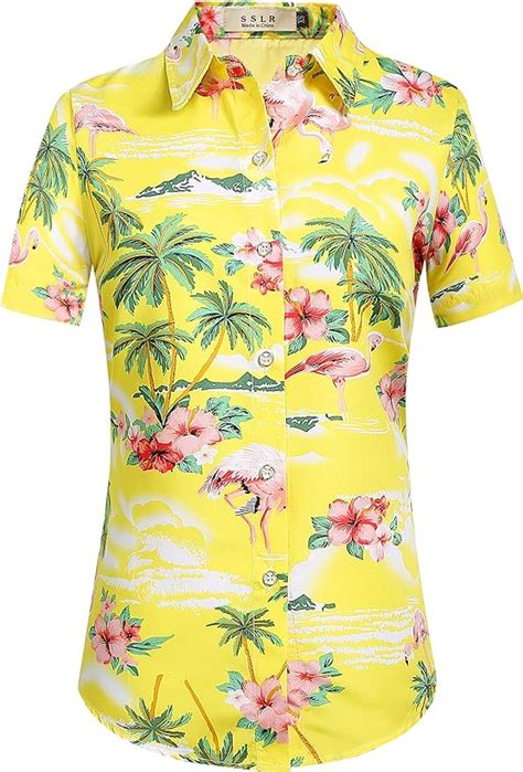 Sslr Damen Hawaiihemd Hawaii Bluse Kurzarm Flamingos D Gedruckt Freizeit Lose Aloha Shirts Tops