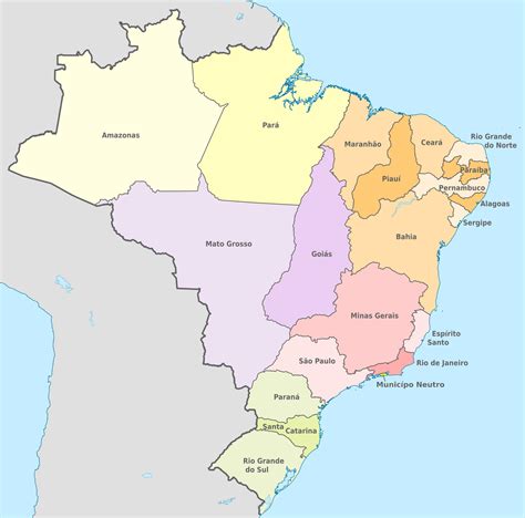 Brazil Provinces Map Map Of Brazil Provinces South America Americas