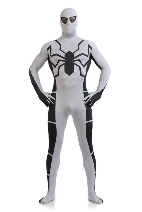 sn906 unisex adult full body black and white lycra spandex superhero spiderman zentai suits