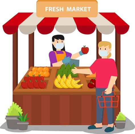 Premium Vector A Woman Is Buying Fresh Fruit At Fresh Market Illustration