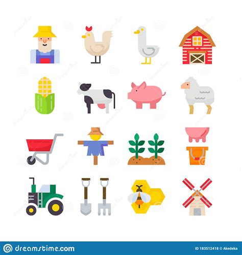 Farm Icon Set Flat Icon Collection Stock Vector Illustration Of