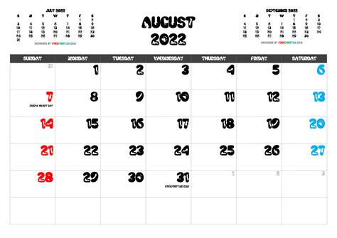 August 2022 Calendar Free Printable Calendar Templates August 2022