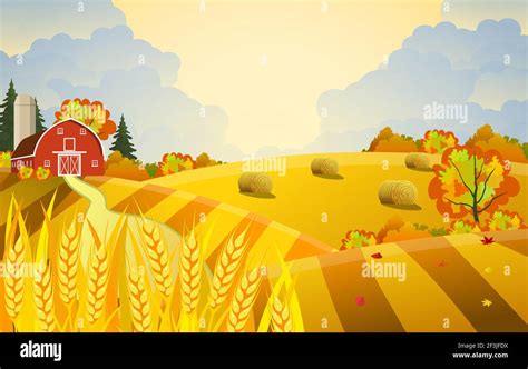 Cartoon Beautiful Fall Farm Scene Stock Vector Image And Art Alamy