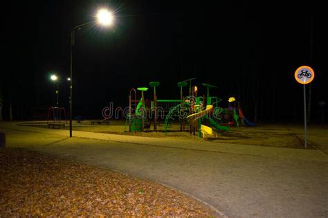 Playground In The Night Park Stock Photo Image Of Night Metal