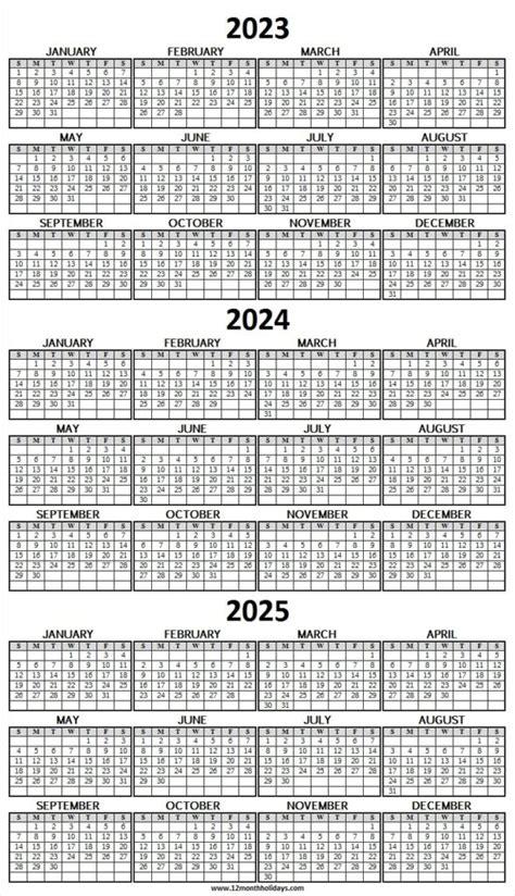 2023 2024 2025 Calendar Excel Printable Free Calendar Template