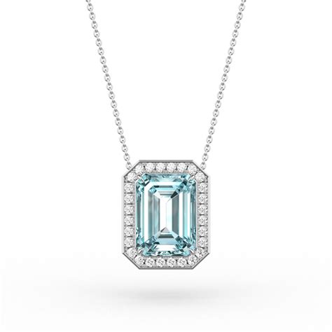 Emerald Cut Aquamarine Halo Pendant Platandia