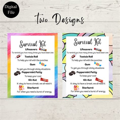 Printable Staff Survival Kit Digital Download T Tag Teacher