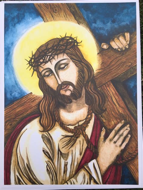 Passion Of Christ Crown Of Thorns Christ Cross Original Art Etsy
