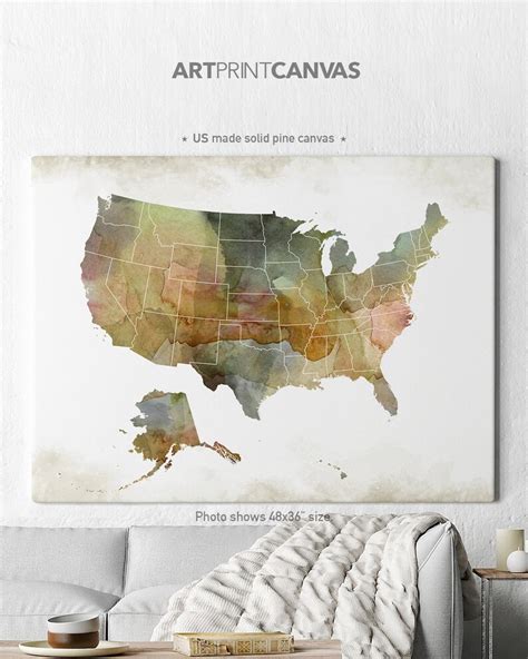 Us Map Canvas Print United States Map Art Large Usa Canvas Etsy