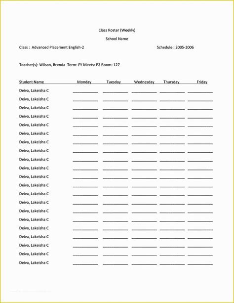 Free Roster Template Of 21 Roster Form Templates 0 Freesample Example