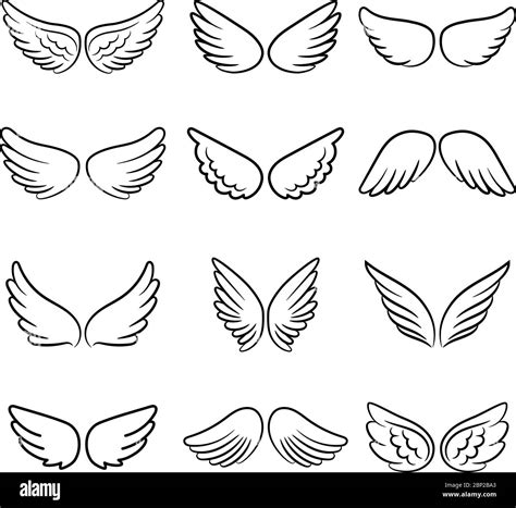 Cute Angel Wings Cartoon Angels Wing Set Isolated On White Background