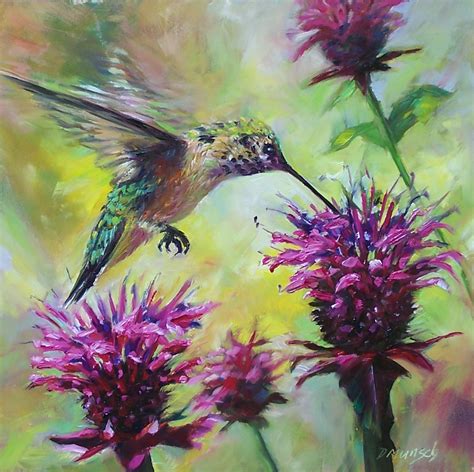 Donna Munsch Fine Art Original Oil Painting Hummingbird Bee Bop