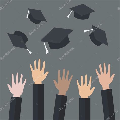 Hands Of Graduates Throwing Graduation Hats In The Air Stock Vector
