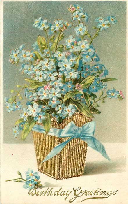 Birthday Greetings Blue Forget Me Nots In Gilt Holder Blue Ribbon