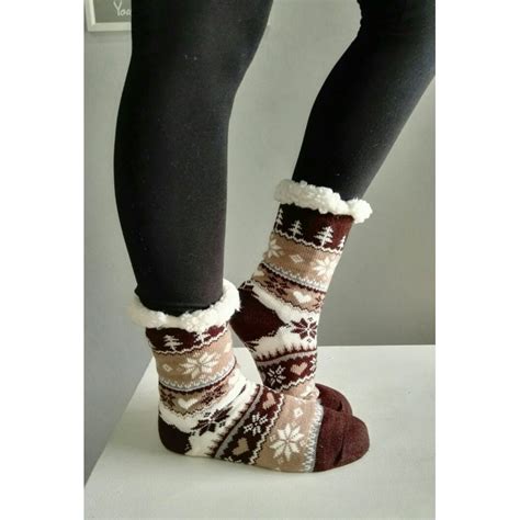 Fluffy Slipper Socks Christmas Brown