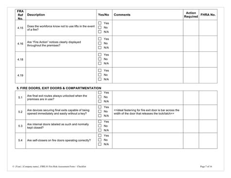 Fire Risk Assessment Checklist In Word And Pdf Formats Page 7 Of 16
