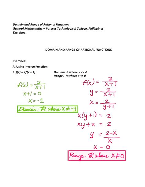Solution Domain And Range Of Rational Functions Exercises Studypool