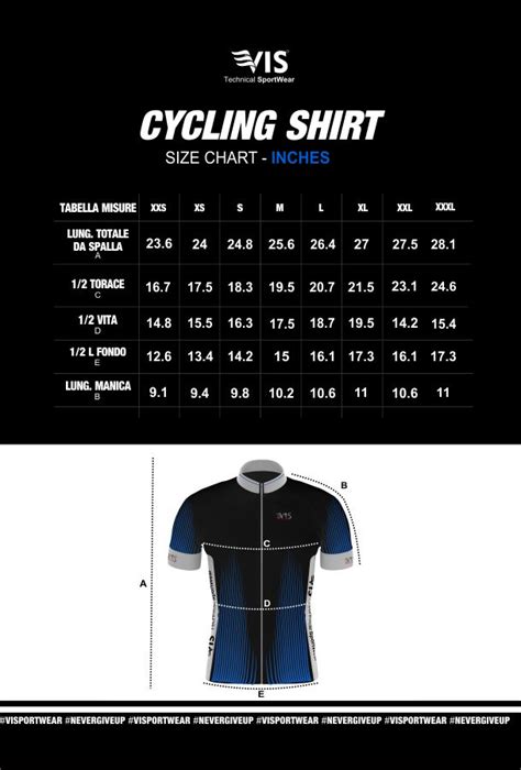 Shirt Cycling Sizes Sizes In Inches Vis Sportwear