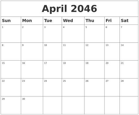 April 2046 Blank Calendar