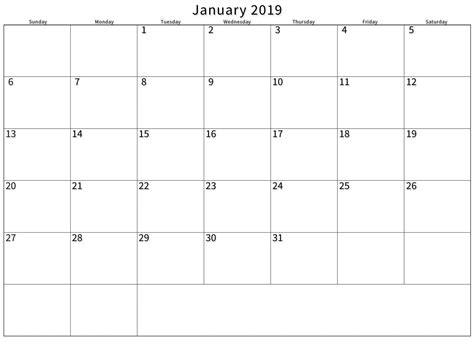 Blank Printable Calendar January 2019 | Calendar, Blank calendar, Custom calendar