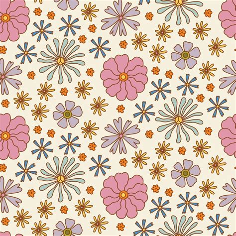 Groovy Retro Boho Flor De Patrones Sin Fisuras Papel Digital Vintage De Los Años 70 Fondo De