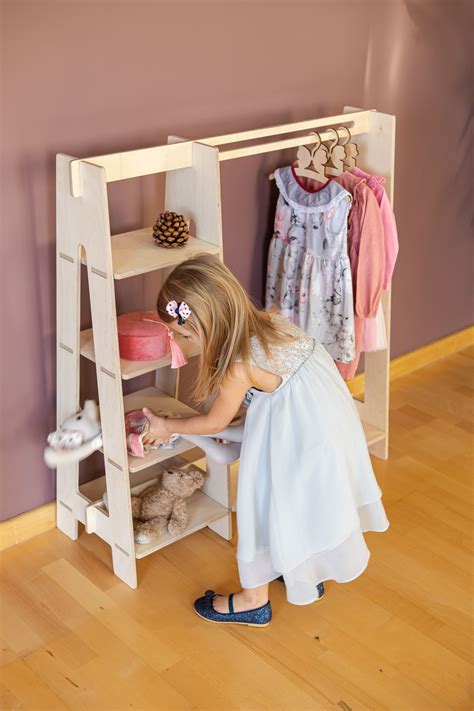 Children Wardrobe Wood Clothing Rack Wood Clothes Rack A Etsy Wood