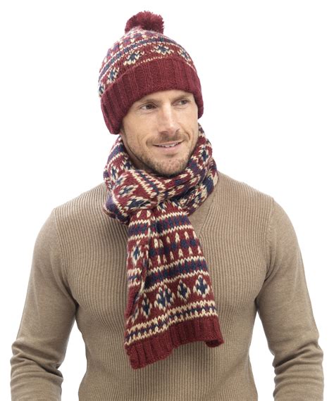 mens luxury fairisle cable knit slouch beanie bobble hat scarf t set winter ebay