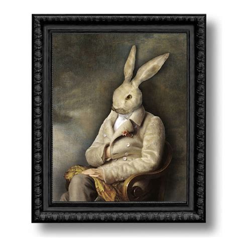 White Rabbit Portrait Print Digital Art Surreal Home Decor Etsy