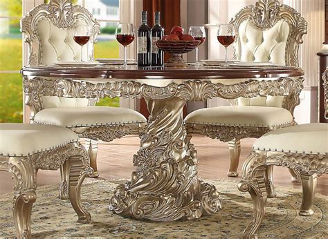 Antique White Silver Round Dining Table Set 5pcs Traditional Homey