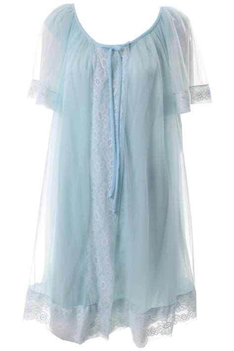Miss Elaine Vintage Blue Chiffon Peignoir Nightgown And Robe Modig