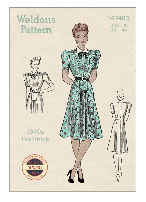 1940s Ww2 Tea Dress Ready Printed Pattern Bust 36 Ph