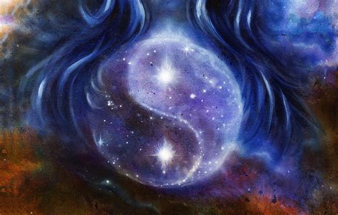 Yin Yang Symbol In Space With Stars About Woman Hair Original