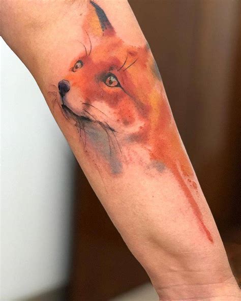 Watercolor Fox Tattoo On The Inner Forearm