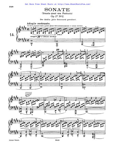 Free Sheet Music For Piano Sonata No 14 Op 27 No 2 Beethoven Ludwig Van By Ludwig Van Beethoven