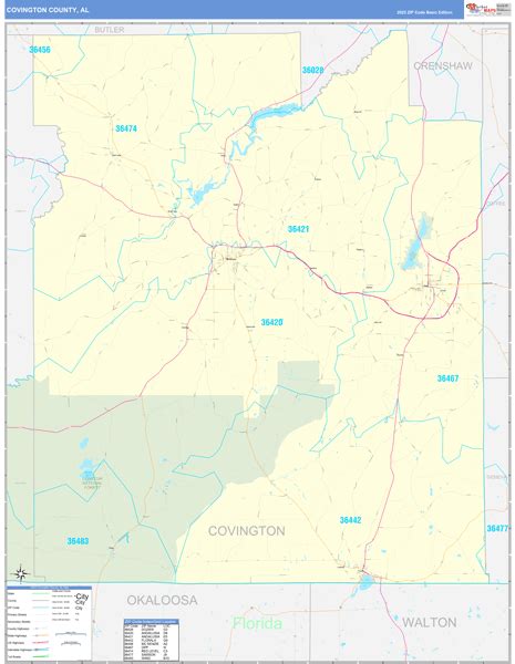 Covington County Al Zip Code Wall Map Basic Style By Marketmaps Mapsales