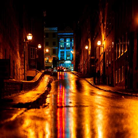 Download Wallpaper 2780x2780 Street Asphalt Wet Dark Night City